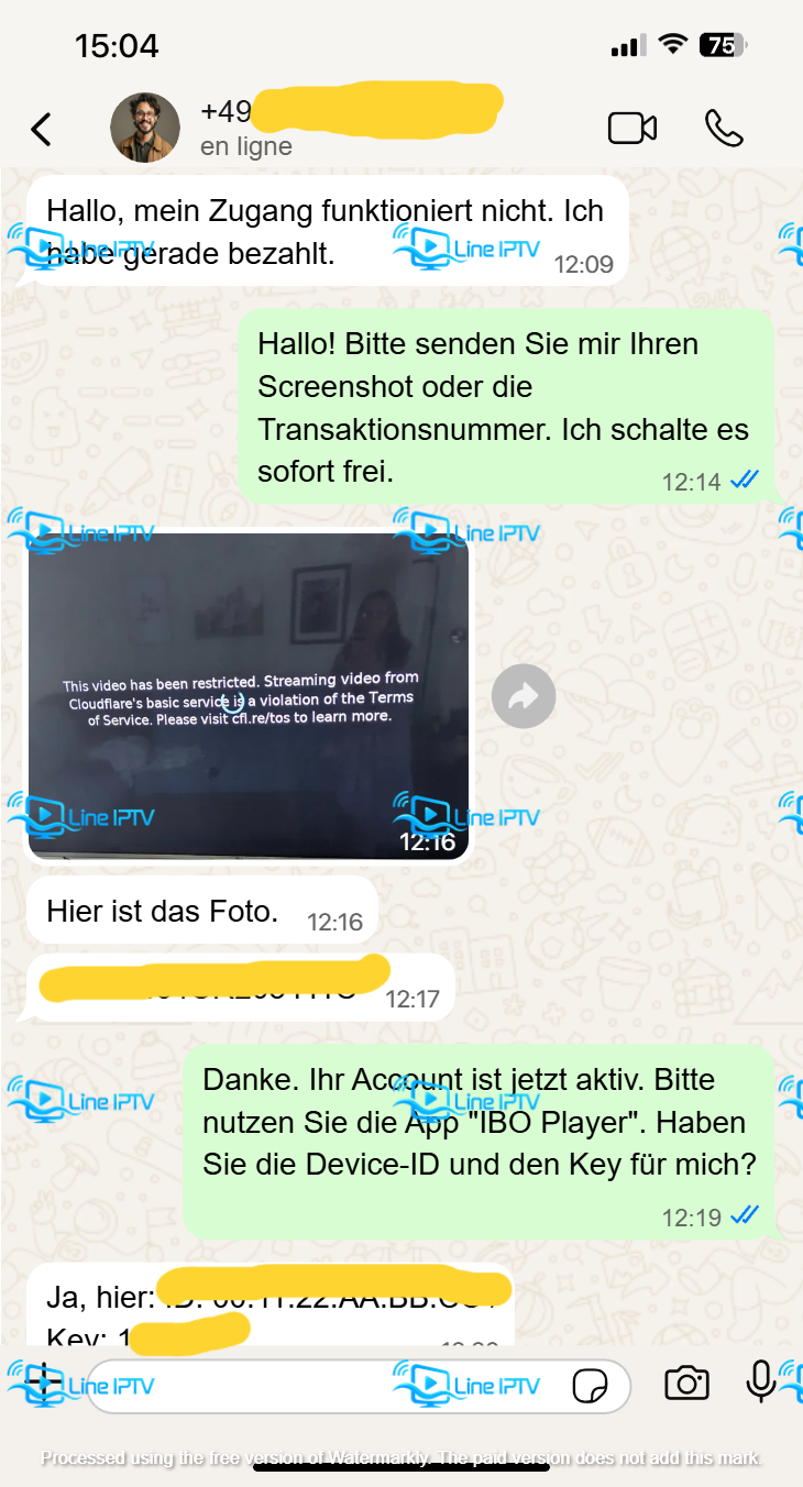 WhatsApp IPTV Anbieter Problem gel&ouml;st und Zugang aktiviert